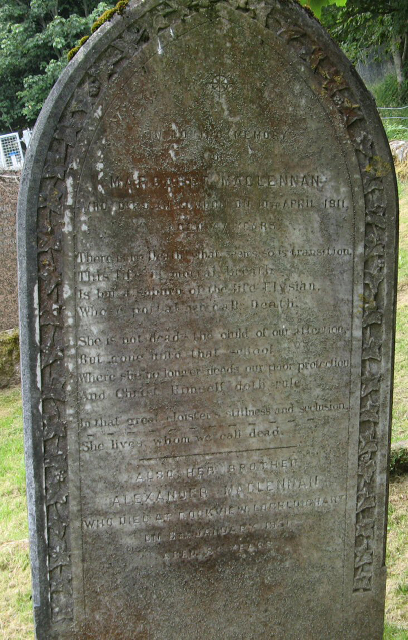 Photo of headstones/Margaret McLennan died 1911 London MI Garve Old